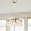 Axyaa 5-Light Brushed Brass Crystal Glass Chandelier - Contemporary Modern Pendant Light