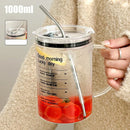 Axyaa Large Glass Measuring Cup with Lid and Handle - Clear Scale Multifunction Mug
