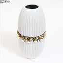 Axyaa Gold-plated Ceramic Vase with Artificial Flowers: Desk Decoration Floral Arrangement