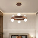 Axyaa Nordic Walnut Wood Chandelier: Modern LED Circle Lighting for Living Room & Bedroom