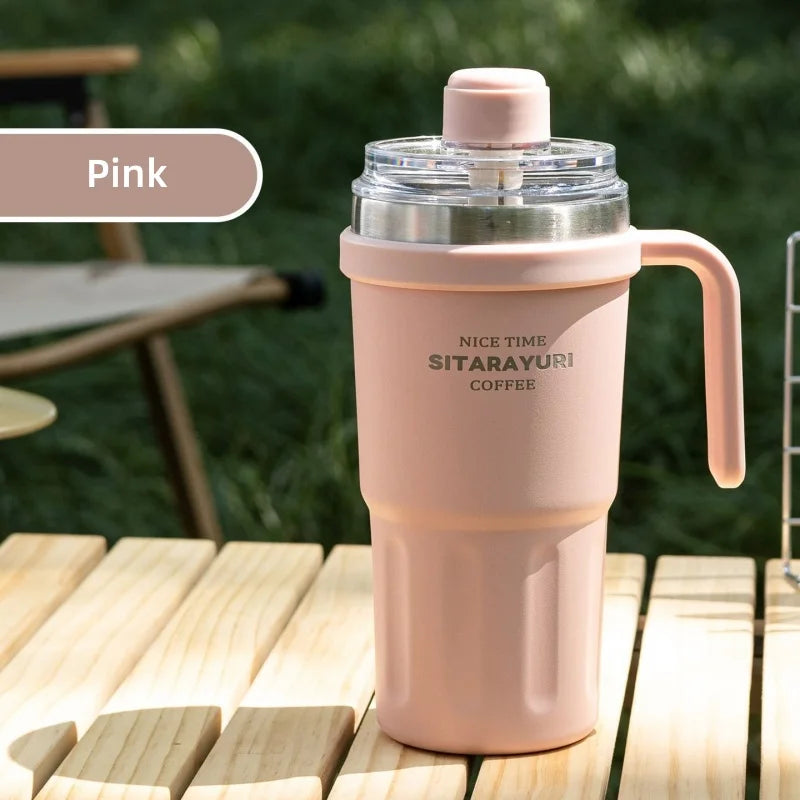 Axyaa 600ml Stainless Steel Vacuum Flask Double Wall Insulated Travel Mug Straw Cup