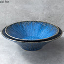 Axya Blue Ceramic Dinner Plates Set - Restaurant Pasta Steak Fruit Salad Bowl