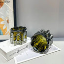 Axyaa Glass Vase Wrinkled Flower Pots Elegant Desk Decoration Room Aesthetic Decor