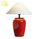 Axyaa Red Ceramics Table Lamp LED E27 Fabric Lampshade, Art Decorative Desk Light