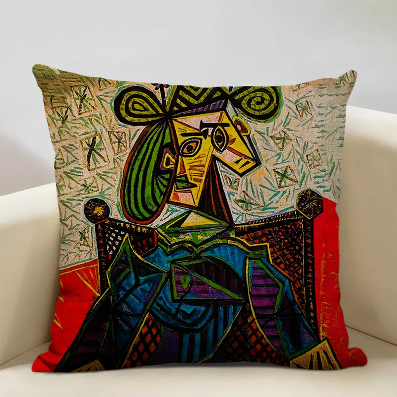 Pablo Picasso Abstract Art Cushion Cover 45x45cm Beige Linen Axyaa Brand
