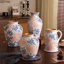 Axyaa Blue White Porcelain Vase Plant Pots Floral Room Decor