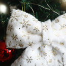 Axyaa White Furry Gold Snowflake Print Christmas Tree Topper Bow & Hanging Ornaments