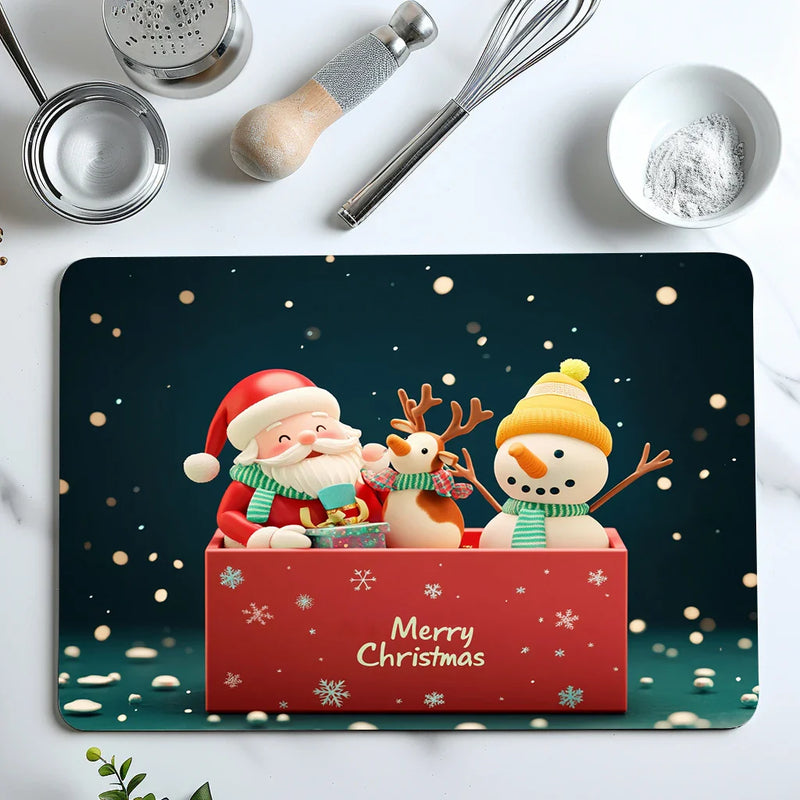 Axyaa Christmas Kitchen Drain Pads Tableware Mat Set