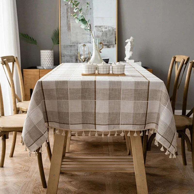 Axyaa Plaid Cotton Linen Tablecloth - Soft Waterproof Rectangle Home Decor