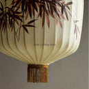 Axyaa Bamboo Leaf Pattern Lantern Pendent Lamp - Hand-painted Japanese Fabric Design