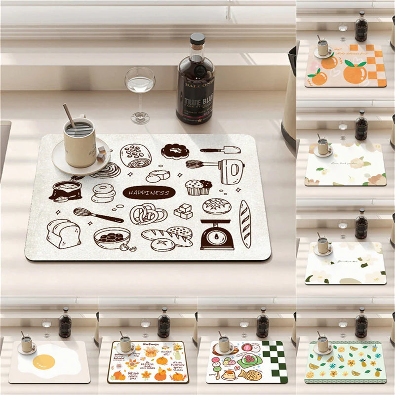 Axyaa Cartoon Print Kitchen Coasters Set for Glasses and Dishes