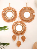 Axyaa Hand Woven Round Wall Mirror for Home Decor
