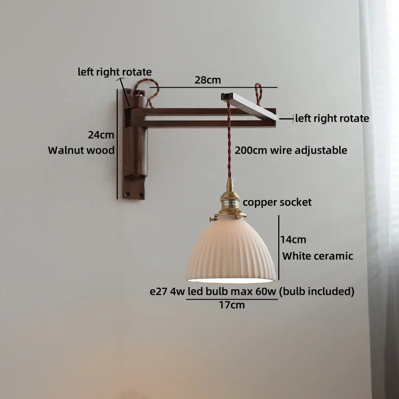 Axyaa Walnut Wood LED Wall Lamps Switch Ceramic Japan Style Kitchen Stair Light