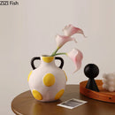 Axyaa Double Ear Ceramic Vase for Flower Arrangement & Ornamental Crafts