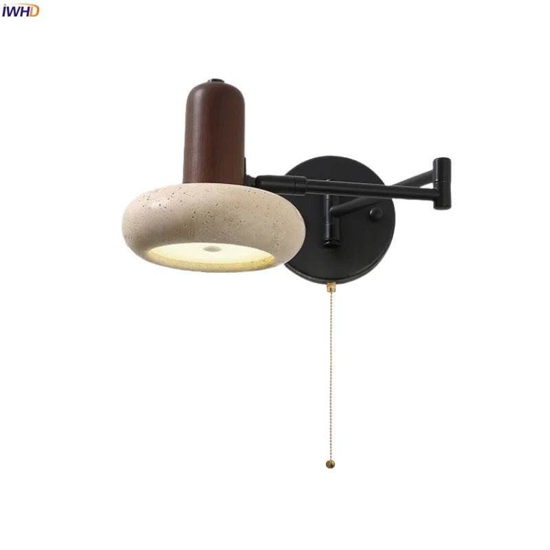 Axyaa Nordic Minimalism LED Wall Sconce Yellow Travertine Pull Chain Switch