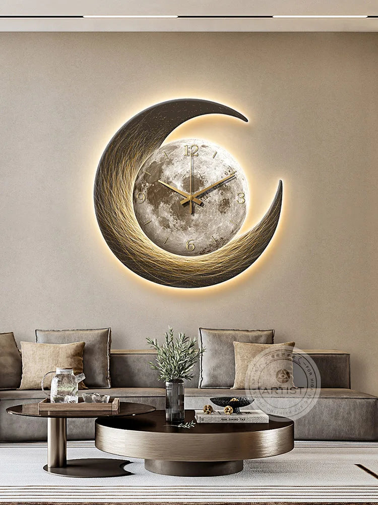 Axya Moon Clock LED Luminous Painting for Living Room Decoration