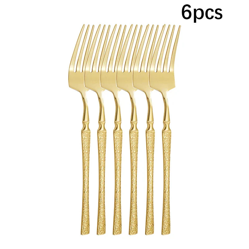 Axyaa 30-Piece Stainless Steel Tableware Set with Golden Waist Design