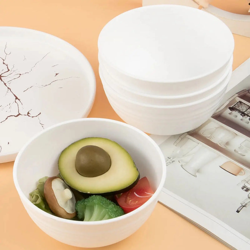 Axyaa White Grain Bowl Set - Reusable Plastic Dinner Bowls for Food, Dessert, Camping