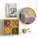 Axyaa Bamboo Partition Plate Set, Square & Circular Dried Fruit Tray, Snack Storage Basket