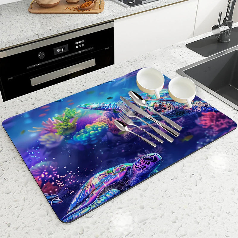 Axyaa Sea Fish Colorful Absorbent Kitchen Draining Mat