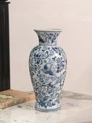 Blue and White Ceramic Vase Decoration by Axyaa - Antique Shelf, Home Living Room Flower Arrangement