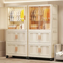 Axyaa Foldable Storage Cabinet on Wheels for Clothes/Quilts, Mixed Cream