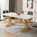 Axyaa 63-Inch Rectangular Faux Marble Dining Table, Modern White Kitchen Table for 4-6