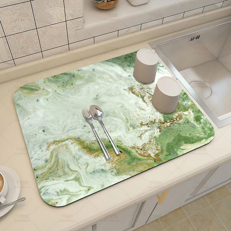 Axyaa Blue-Green Oil Painting Abstract Kitchen Placemat - Non-Slip & Super Absorbent