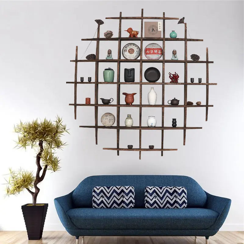 Axya Solid Wood Chinese Style Tea Set Display Rack - Modern Minimalist Wall-mounted Shelf