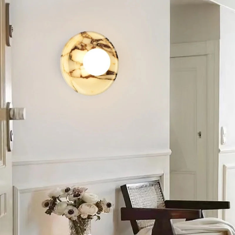 Axyaa Circular Marble LED Wall Lamps Nordic Minimalism Living Room Lights
