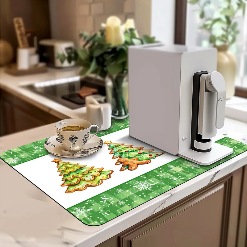 Axyaa Gingerbread Drying Mat | Absorbent Anti-Slip Placemat for Table Cup Drying Mats