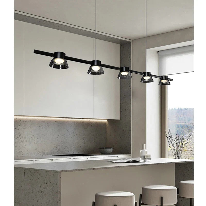 Axyaa Modern Black Strip Chandelier with LED for Living Room and Office