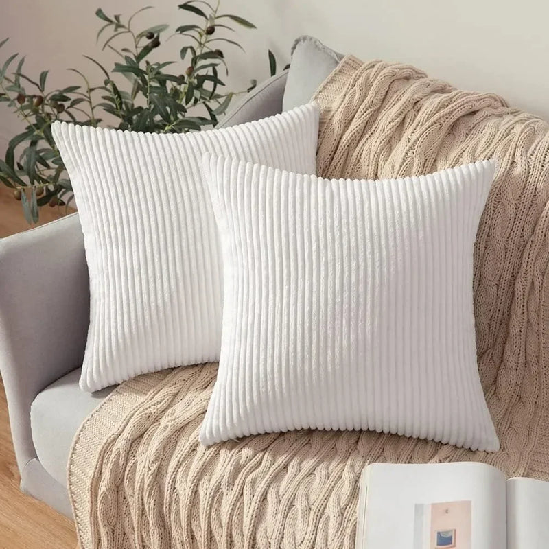 Soft Corduroy Striped 18x18 Inch Throw Pillow Covers for Winter Home Decor - Axyaa