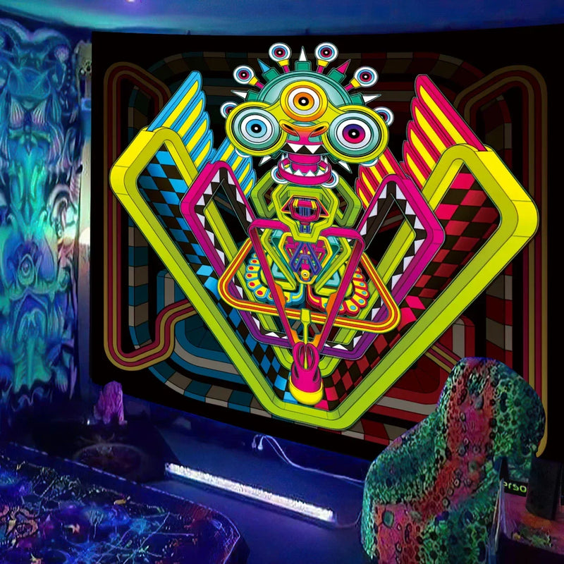 Axyaa Black Light Tapestry UV Reactive Wall Hanging Psychedelic Decor