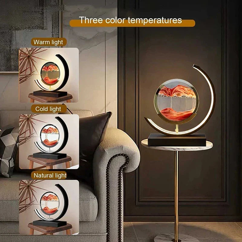 Axyaa Sand Art Table Lamp: Natural Landscape Sand Painting LED Light Rotation Home Decor
