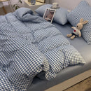 Axyaa Japanese Stripe Grid Bedding Set for Single Full Size Bed - Skin Friendly Polyester