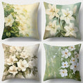 Axyaa White Flower Pillow Covers Set, 45x45cm Contemporary Design