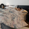 Axyaa Flower Print Velvet Bedding Set: Duvet Cover, Flat Sheet, Pillowcase