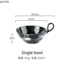 Axyaa Marble Pattern Ceramic Bowl with Handle, Set of 4