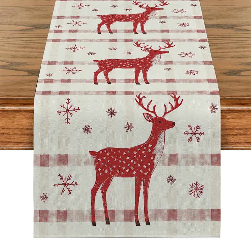 Axyaa Christmas Deer Snowflake Table Runner - Elegant Festive Dining Decor