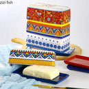 Axyaa Ceramic Butter Plate with Lid, Hand-painted Square Dim Sum & Cheese Plate