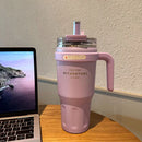 Axyaa Stainless Steel Straw Thermos Bottle Portable Handle Insulation Coffee Mug