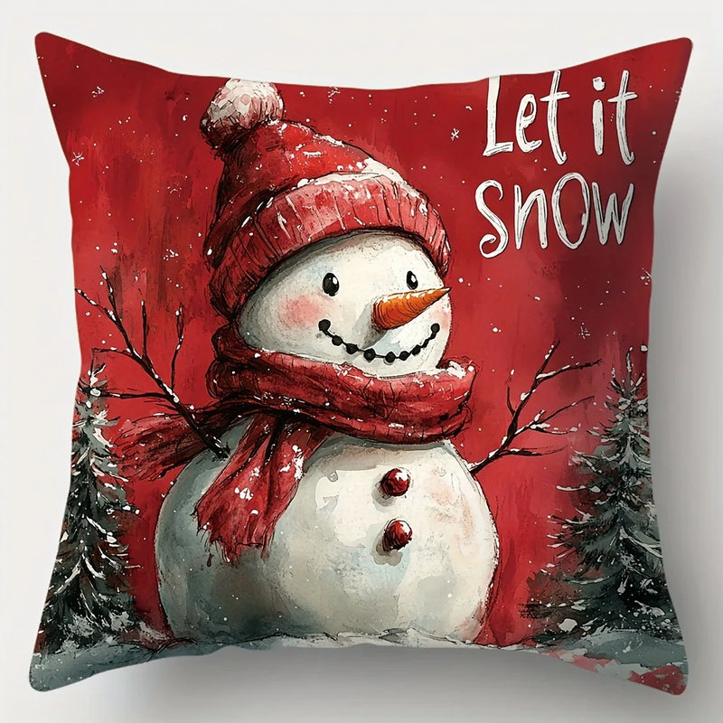 Christmas Pillowcase Santa Claus Snowman Tree Cover by Axyaa Home - Festive Sofa Cushion