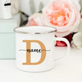 Axyaa Enamel Coffee Mugs with Custom Initial Name - Personalized Outdoor Cups