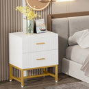 Axyaa Wood Nightstands: Modern Luxury White Gold Bedside Table