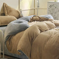 Axyaa Solid Flannel Bedding Set, Reversible Fleece Duvet Cover and Cozy Sheet with Pillowcases