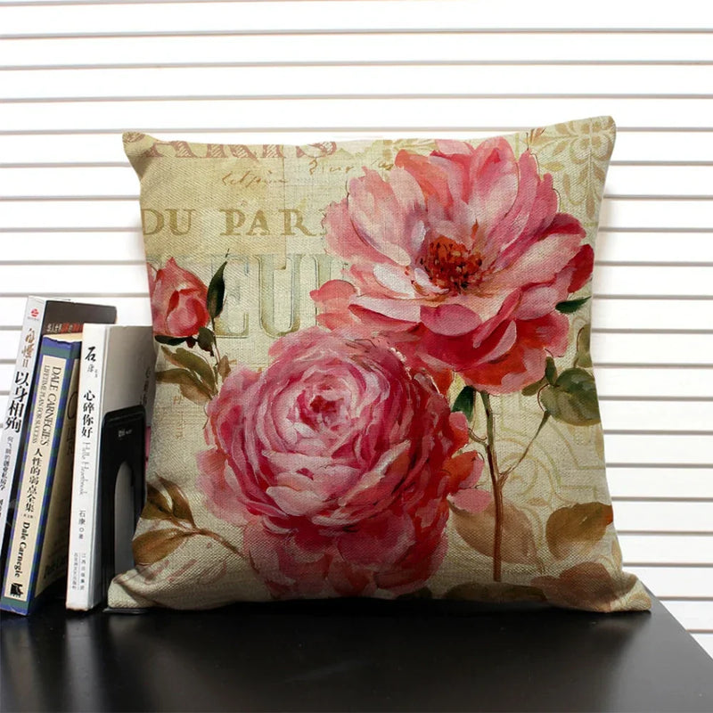 Axyaa Retro Flowers Pattern Cushion Cover - European & American Style Pillow Case