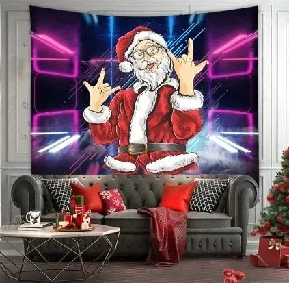 Axyaa Santa Claus Pattern Tapestry: Festive Living Room Wall Decoration