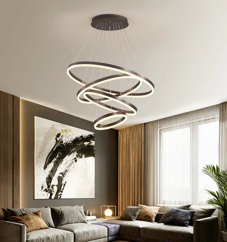 Axyaa Black LED Ring Chandelier Ceiling Light, Modern Circular Pendant for Kitchen, Living, and Dining Rooms.