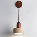 Axyaa Wabi Sabi LED Wall Light Yellow Travertine Stone Wooden Bedside Lamp